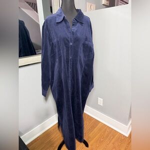 NWT Denim & Co. Navy Corduroy Maxi Shirt Dress Size 2X
